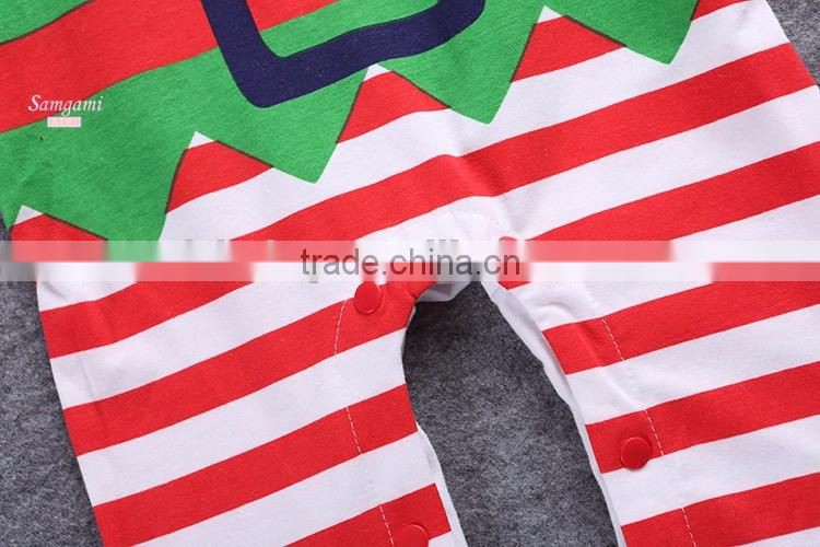 Wholesale baby stocks children clothes romper with hat kids wear christmas design kids stripe christmas romper