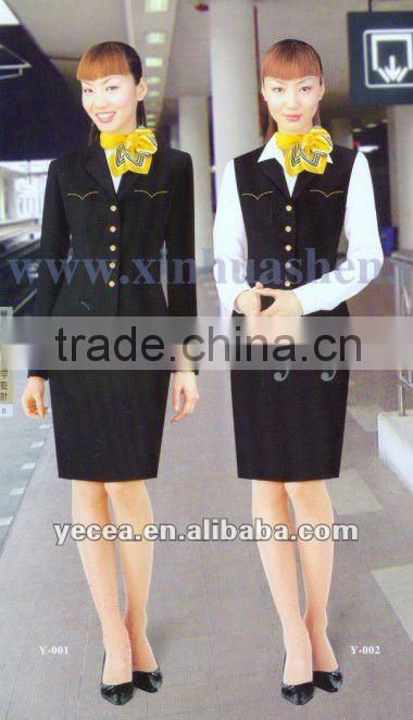 Wholesale handmade dark blue stewardess airline uniforms