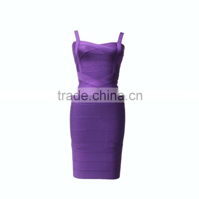 Elegant spaghetti strap purple bandage dress 2015 one piece dress patten