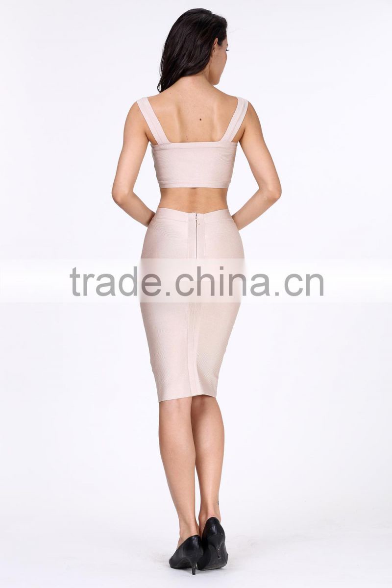 Two piece spaghetti strap summer african casual dress 2015 fashion bandage dress