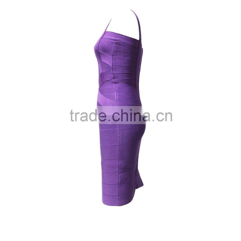 Elegant spaghetti strap purple bandage dress 2015 one piece dress patten