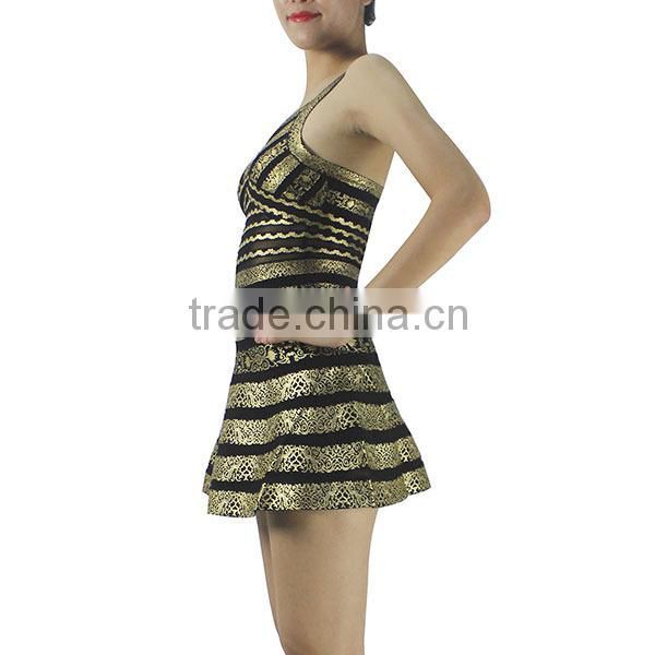 New Gold Foil Print Girls Party Aline Dress