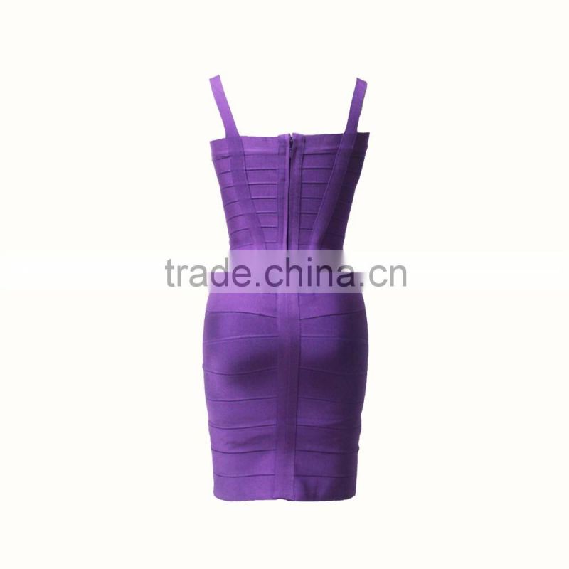 Elegant spaghetti strap purple bandage dress 2015 one piece dress patten