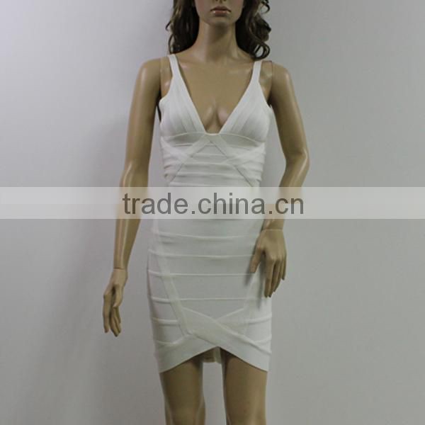 Simple design white spaghetti strap ladies dress china wholesale bandage dress