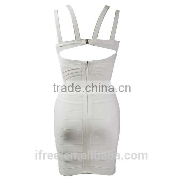 Classical white cutout strap summer bandage dress