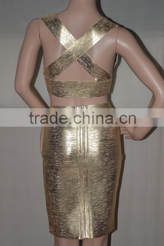 sexy gold two piece set bandage dress export from china summer dresses
