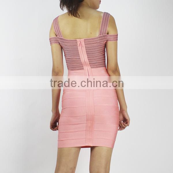 pink off-shoulder slimming strapless bandage dress for cocktail party