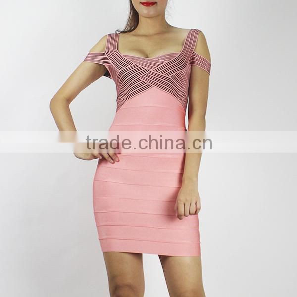pink off-shoulder slimming strapless bandage dress for cocktail party