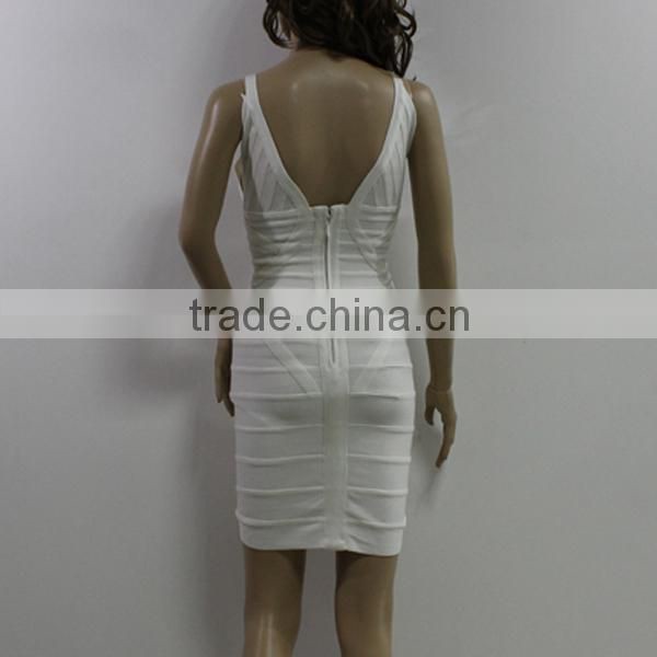 Simple design white spaghetti strap ladies dress china wholesale bandage dress