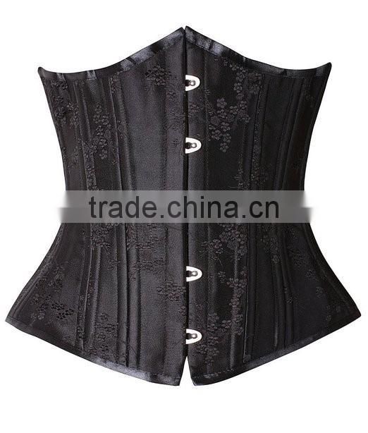 Women's 20 double steel boned corset underbust waist training shapewear santin fabrics with plum flowers body shaper