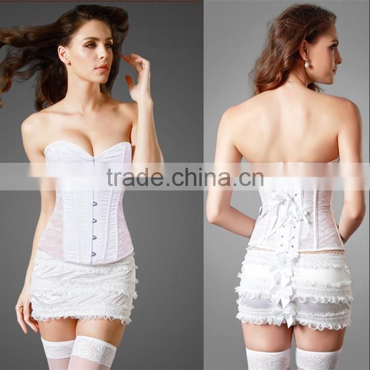 Women's Jacquard Fabric Lace Steel Boned Overbust Corsets with strap