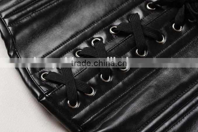 Womens Black Faux Leather Bustier underbust Waist Trainer Corset