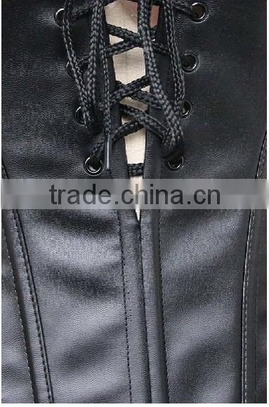 Hot Sale Women's Steampunk Gothic Faux Leather Bustier Corset with Lace Skirt
