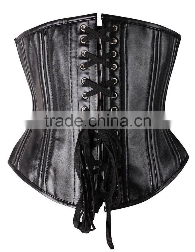 Womens Black Faux Leather Bustier underbust Waist Trainer Corset