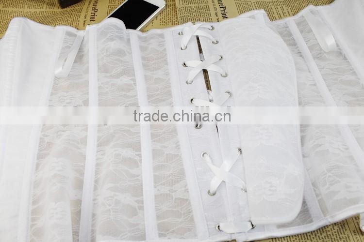 Women's Jacquard Fabric Lace Steel Boned Overbust Corsets with strap