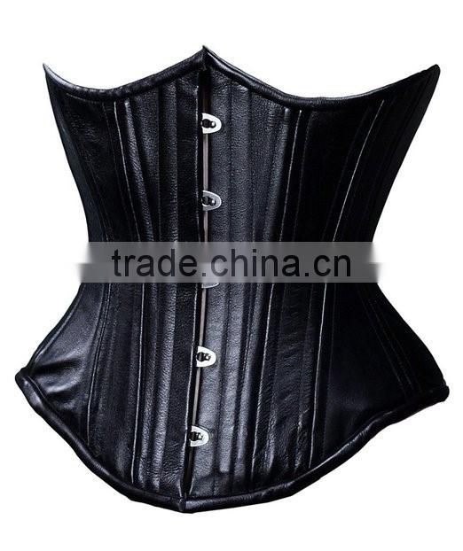 Womens Black Faux Leather Bustier underbust Waist Trainer Corset