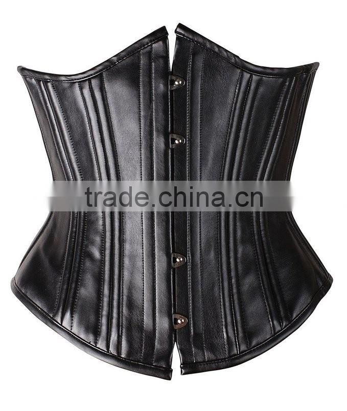 Womens Black Faux Leather Bustier underbust Waist Trainer Corset