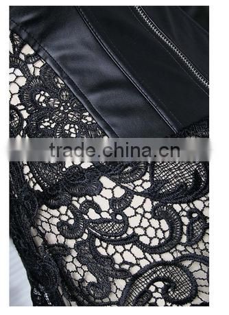 Hot Sale Women's Steampunk Gothic Faux Leather Bustier Corset with Lace Skirt