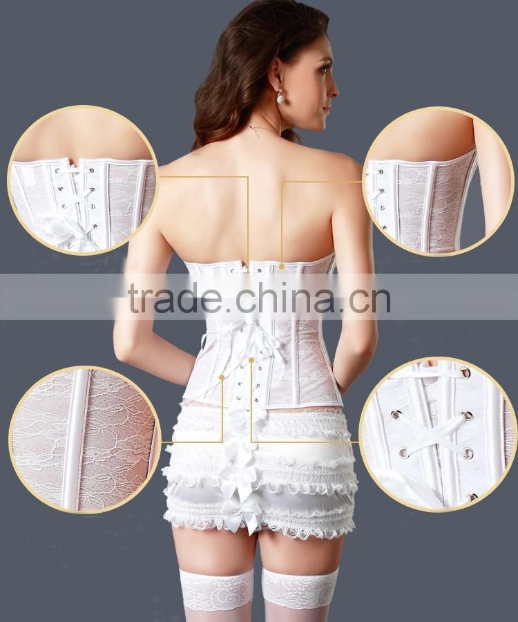 Women's Jacquard Fabric Lace Steel Boned Overbust Corsets with strap