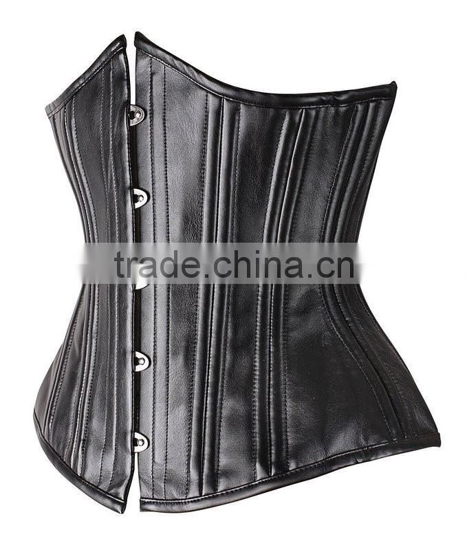 Womens Black Faux Leather Bustier underbust Waist Trainer Corset