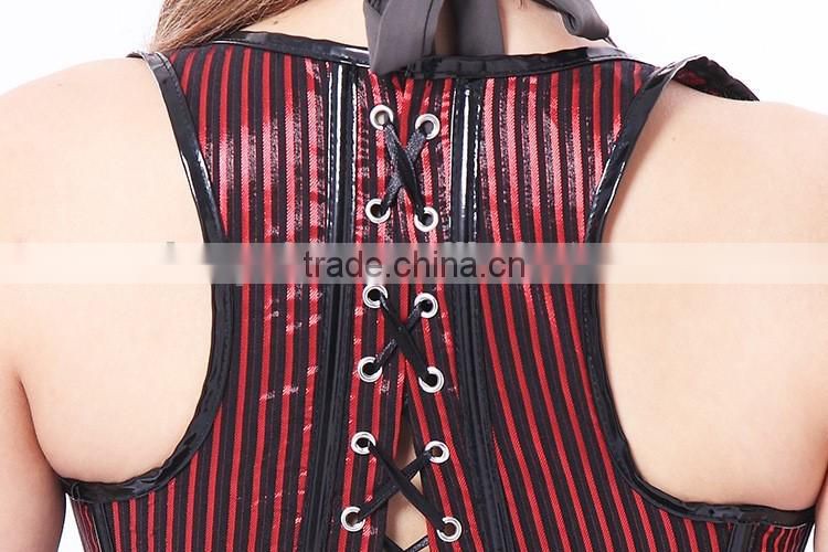 Hot Sale Women's Steampunk Gothic Faux Leather Bustier Corset with Lace Skirt