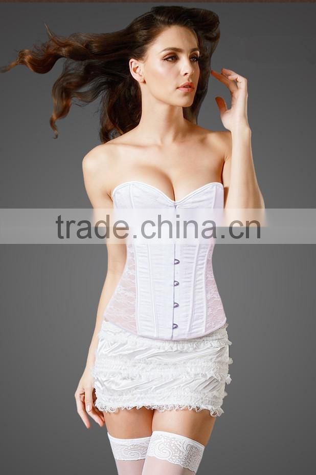 Women's Jacquard Fabric Lace Steel Boned Overbust Corsets with strap