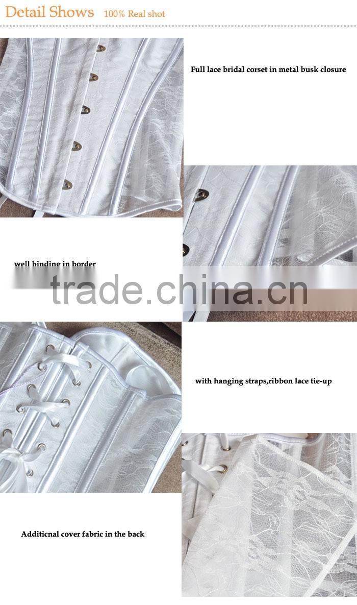 Women's Jacquard Fabric Lace Steel Boned Overbust Corsets with strap