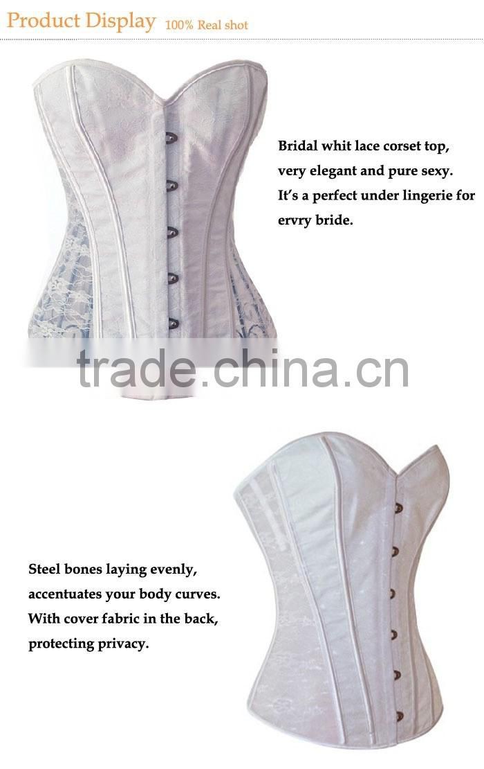 Women's Jacquard Fabric Lace Steel Boned Overbust Corsets with strap