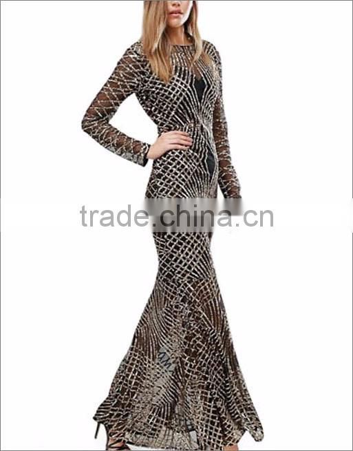 Latest design wholesale china trendy style ladies sequin sexy tight dress porn long sleeves dress with breads