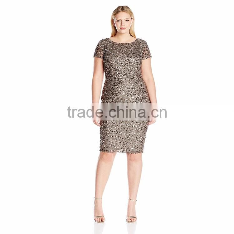 Hot sale short sleeve fat women casual dresses for party new style in 2016