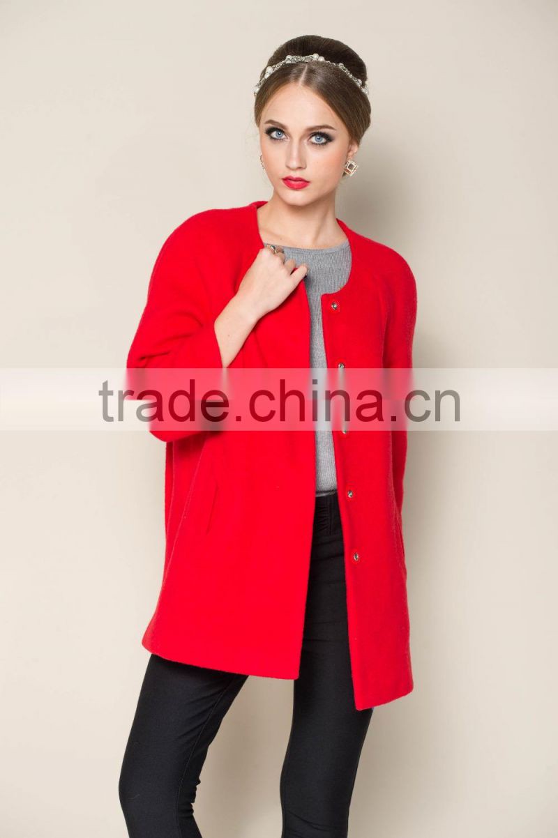 round collar and ninth sleeve designed red winter coats, fashion winter coats for girls