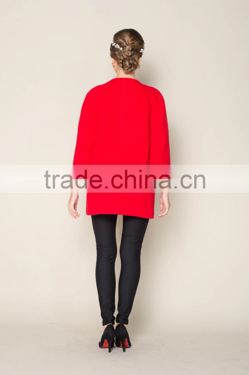 round collar and ninth sleeve designed red winter coats, fashion winter coats for girls