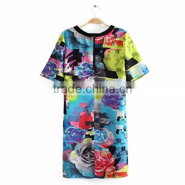 Women floral multi-colored nylon T-shirt dresses
