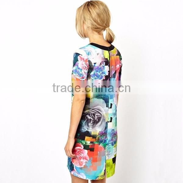 Women floral multi-colored nylon T-shirt dresses