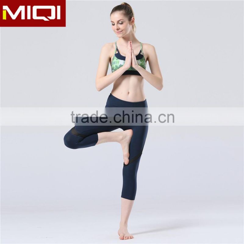 Nylon and spandex fabric yoga sports wear tights mesh yoga capri pants