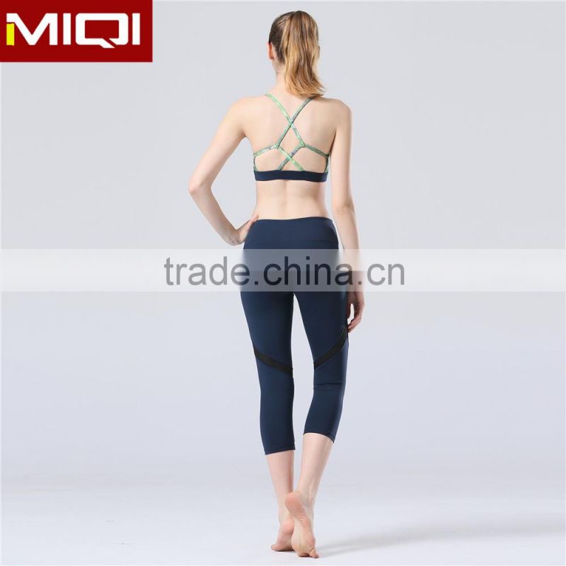 Nylon and spandex fabric yoga sports wear tights mesh yoga capri pants