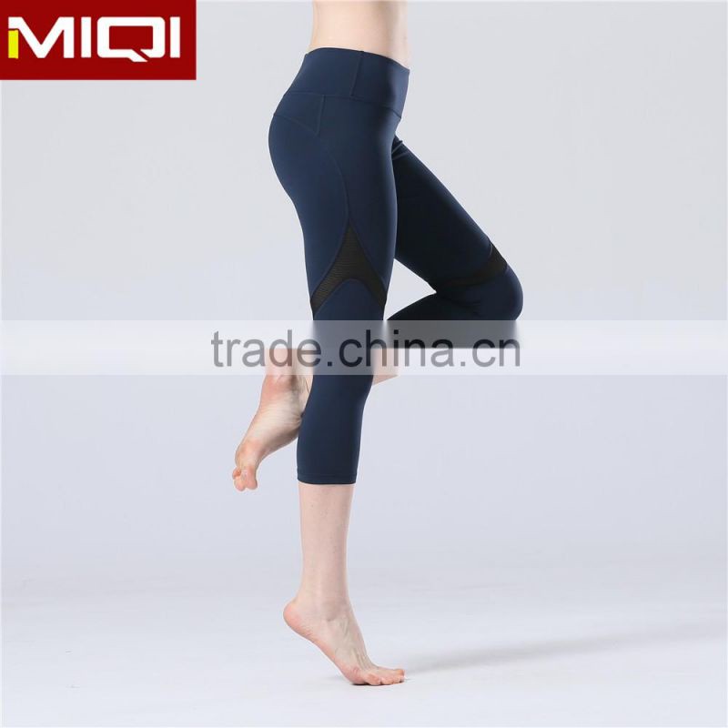 Nylon and spandex fabric yoga sports wear tights mesh yoga capri pants