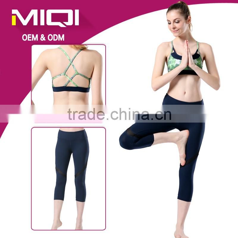 Nylon and spandex fabric yoga sports wear tights mesh yoga capri pants