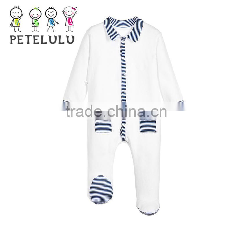 Long Sleeve Button Up Striped Footed Boys Bodys Suits Personalized Baby Clothes