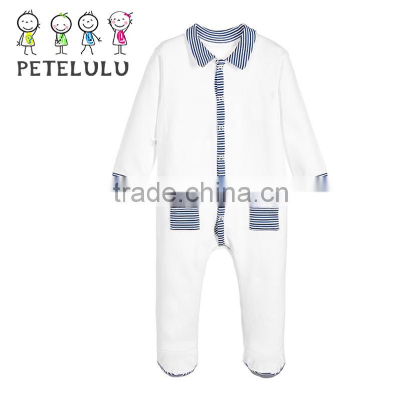 Long Sleeve Button Up Striped Footed Boys Bodys Suits Personalized Baby Clothes