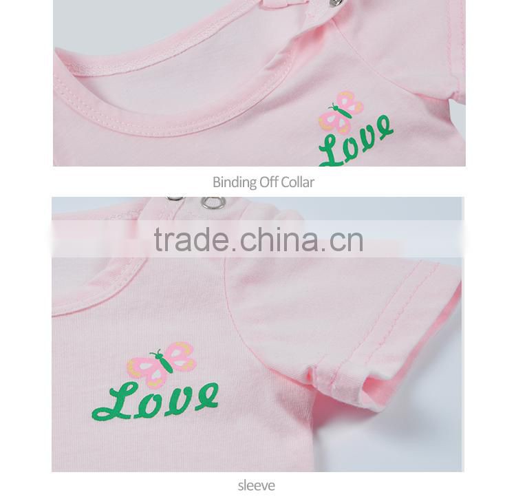 Summer Pink Silk Screen Printing Combed Cotton Wholesale Designer Baby Clothes From China