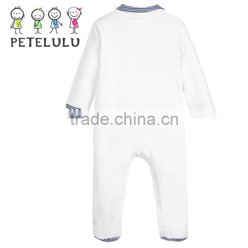 Long Sleeve Button Up Striped Footed Boys Bodys Suits Personalized Baby Clothes