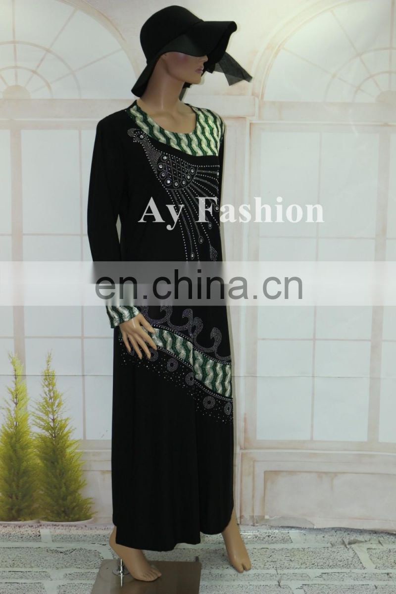 Wholesale Islamic Clothing Latest Abaya Models Dubai Hot Drilling Long Sleeve Muslim Women Dress