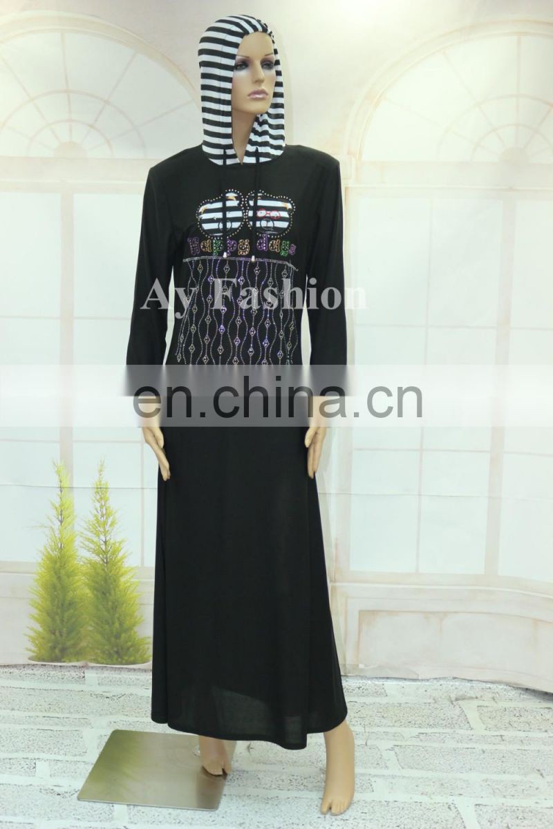 Muslim Dress Satin Black Abaya Models Hot Drilling New Model Abaya In China Islamic Cloting