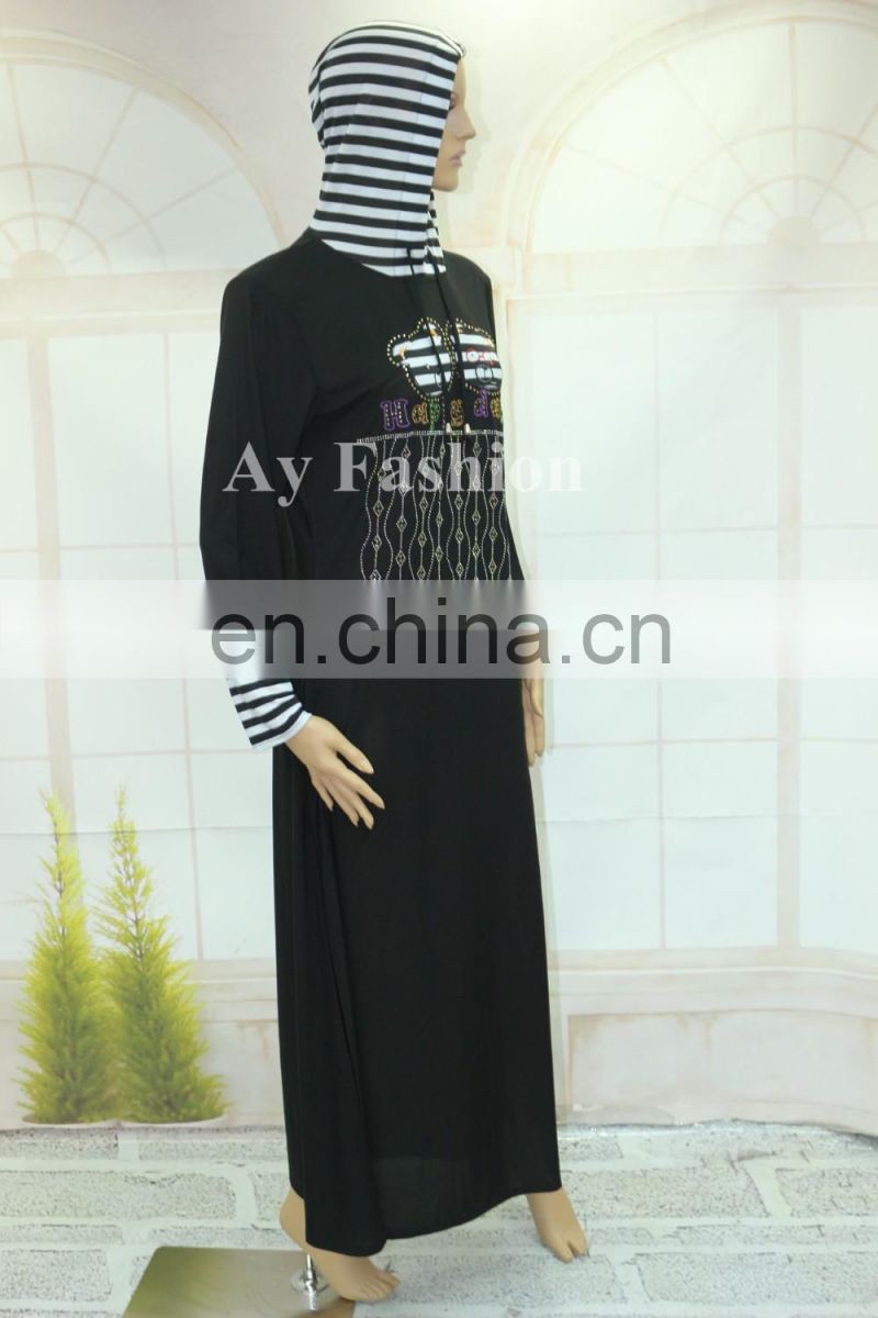 Muslim Dress Satin Black Abaya Models Hot Drilling New Model Abaya In China Islamic Cloting