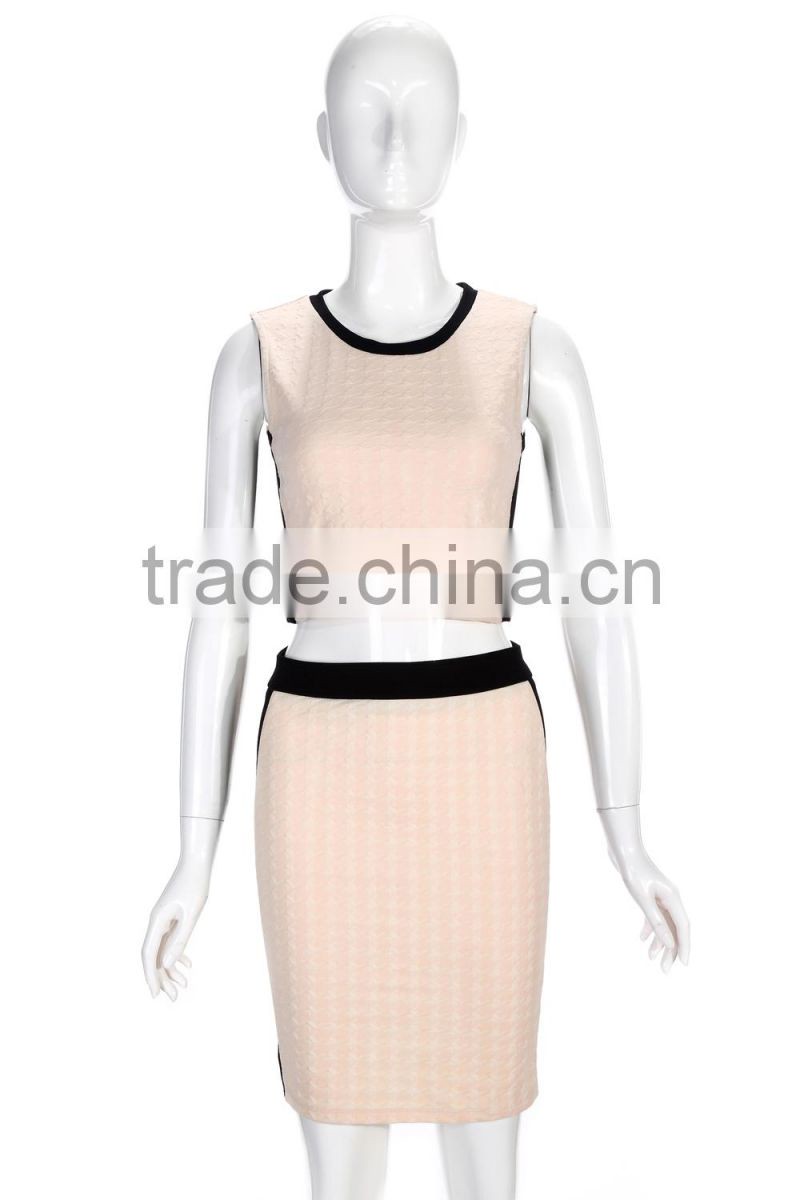 New Women Plain Crop Top and Knee-Length Skirt Lady Suit