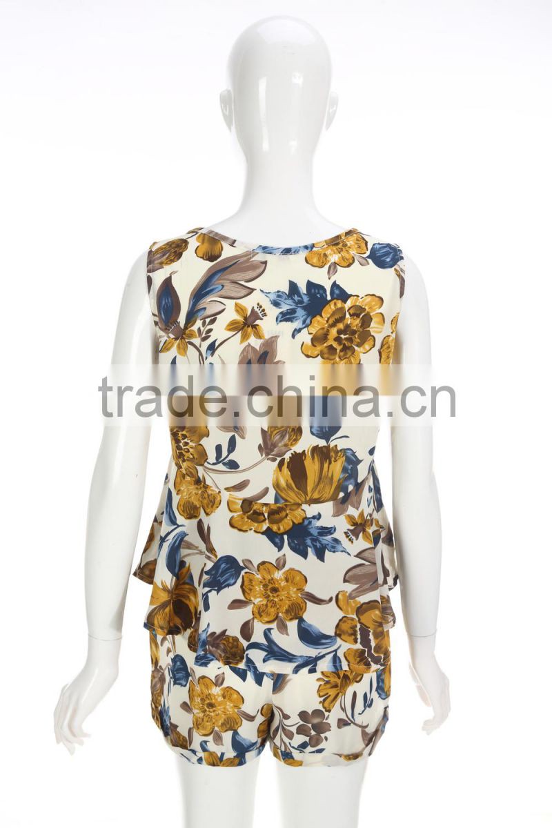 Wholesale Floral Print Ladies Summer Pant Suits