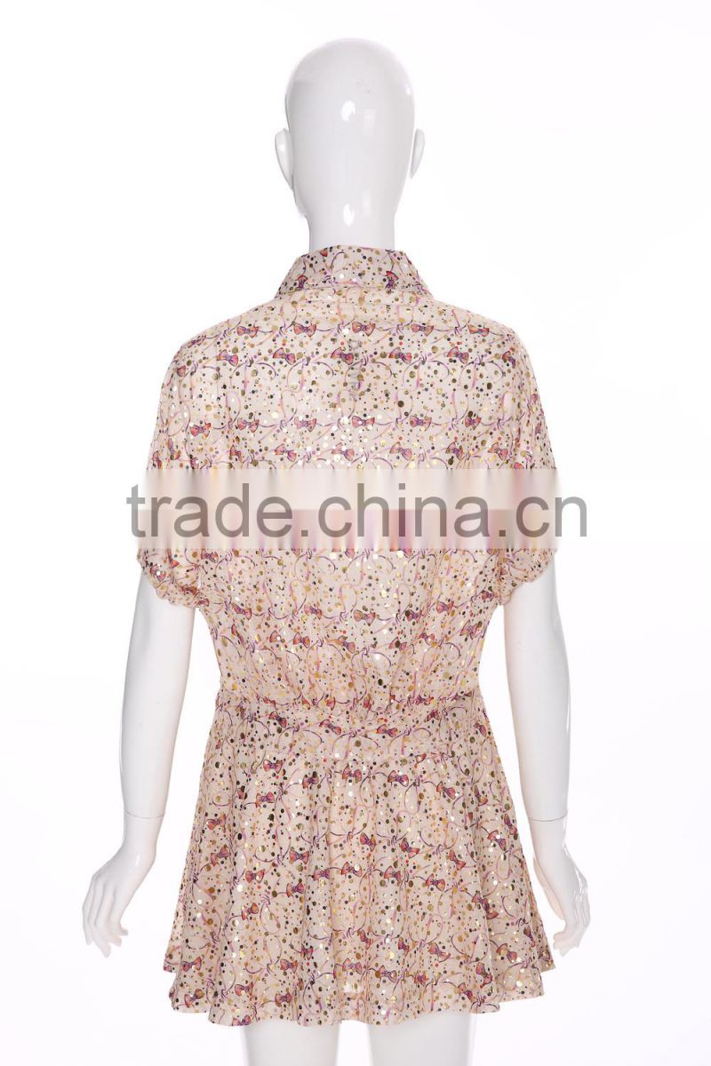 Casual lady two piece suit for short blouse and skirt