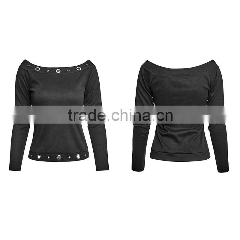 PT-088 Punk Horizontal Neck Knitted Cotton Lady Fitted T-shirt