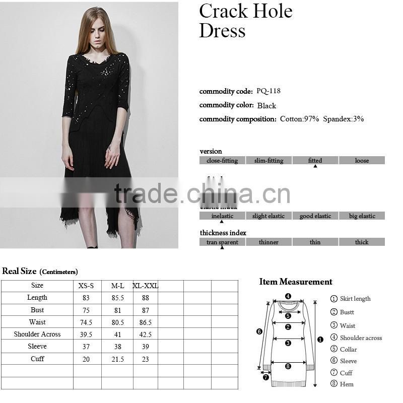 PQ-118 Gothic Black Linen O-neck Tassel Long Sleeves Irregule Dress